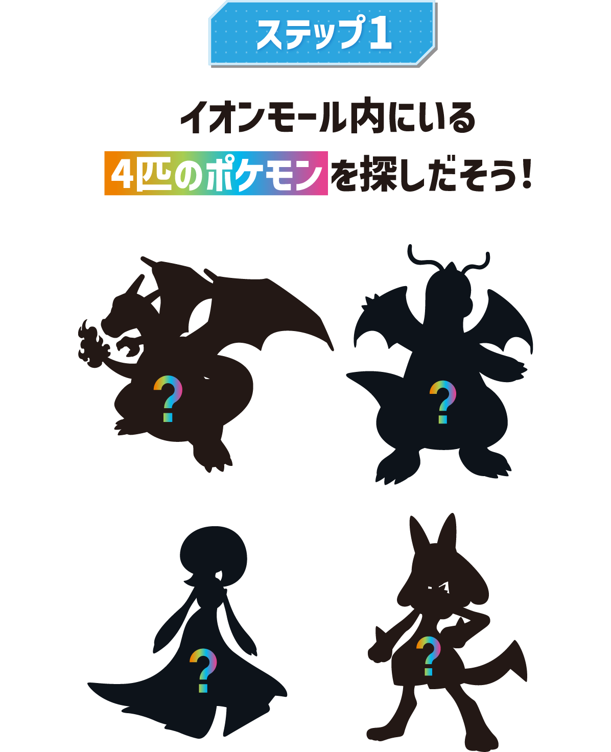 ステップ1 イオンモール内にいる4匹のポケモンを探しだそう!
